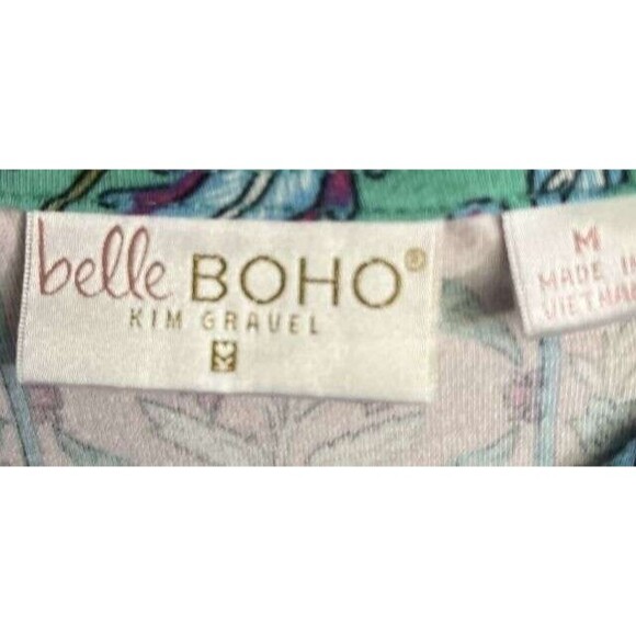 Belle Boho Kim Gravel M Colorful Exotique Border Print Stretch Rayon Knit Top - Picture 5 of 6